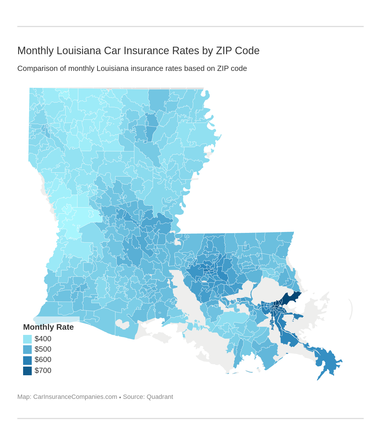 Monthly Louisiana Car Insurance Rates by ZIP Code Monthly Louisiana Car Insurance Rates by ZIP Code