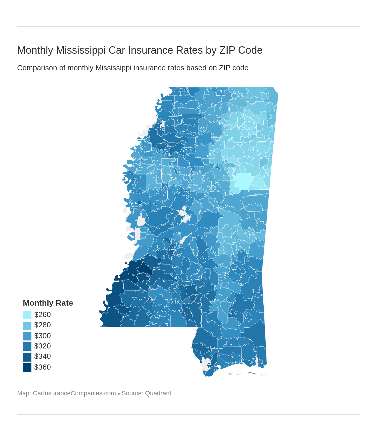 Monthly Mississippi Car Insurance Rates by ZIP Code Monthly Mississippi Car Insurance Rates by ZIP Code