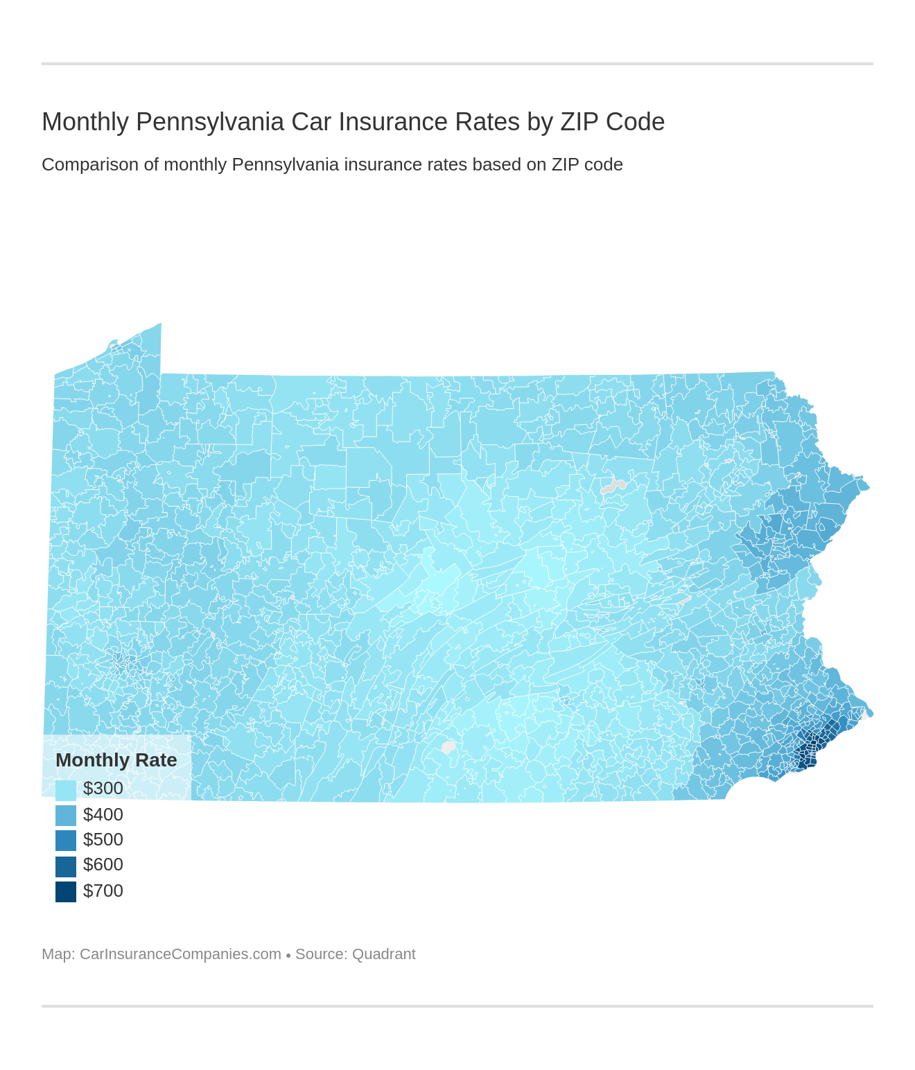 Monthly Pennsylvania Car Insurance Rates by ZIP Code Monthly Pennsylvania Car Insurance Rates by ZIP Code