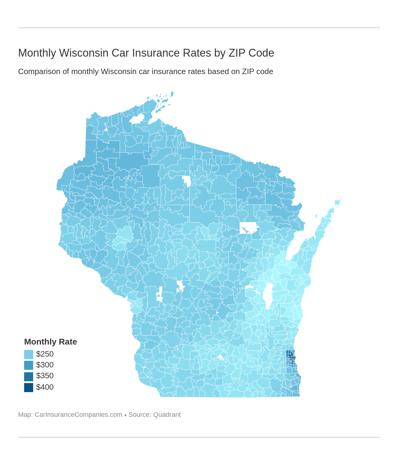 Monthly Wisconsin Car Insurance Rates by ZIP Code Monthly Wisconsin Car Insurance Rates by ZIP Code